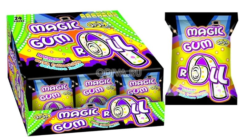 Жевательная резинка Рулетка Magic gum roll с коллекционной наклейкой 15гр